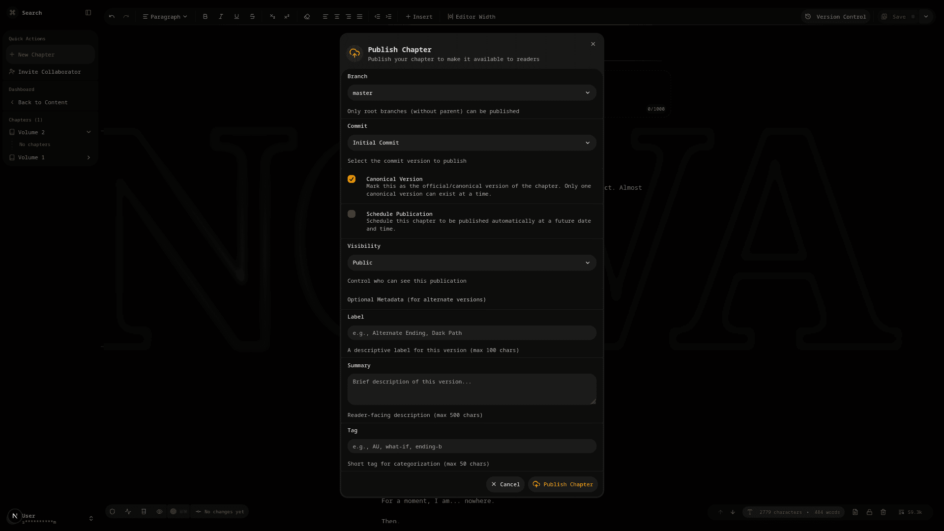 Branch publishing feature in Novus Atlas enabling multi-route interactive storytelling and alternate endings